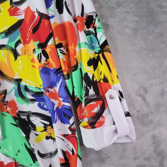 Slim Factor by Investments Womens Top S Multicolor Lace Up Tunic Floral Artsy - Picture 3 of 10